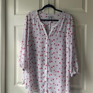 Catherines Black and White Stripe Strawberry Blouse